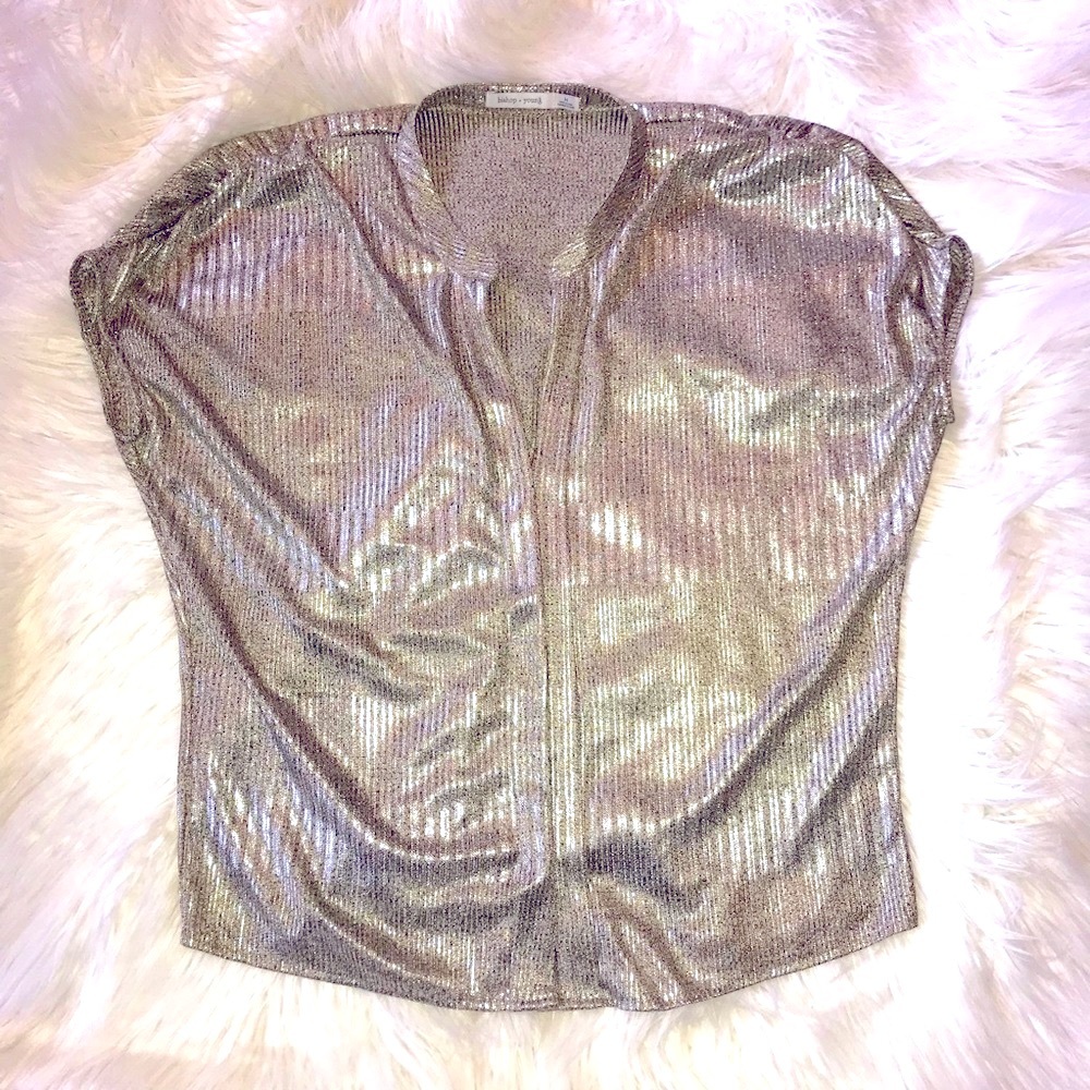 Bishop + Young Metallic Blake Gold Metallic blouse M by Anthropologie NICE! - Picture 6 of 8